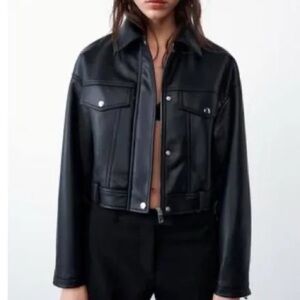 ZARA Women's Black Faux Leather Jacket size small